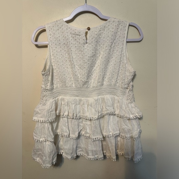 Raga NWT‎ Boho White Ruffle Eyelet Sleeveless Top Size Medium - Picture 7 of 7